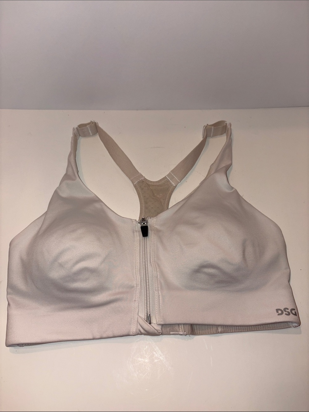 DSG white Front-Zip Racerback Sports Bra